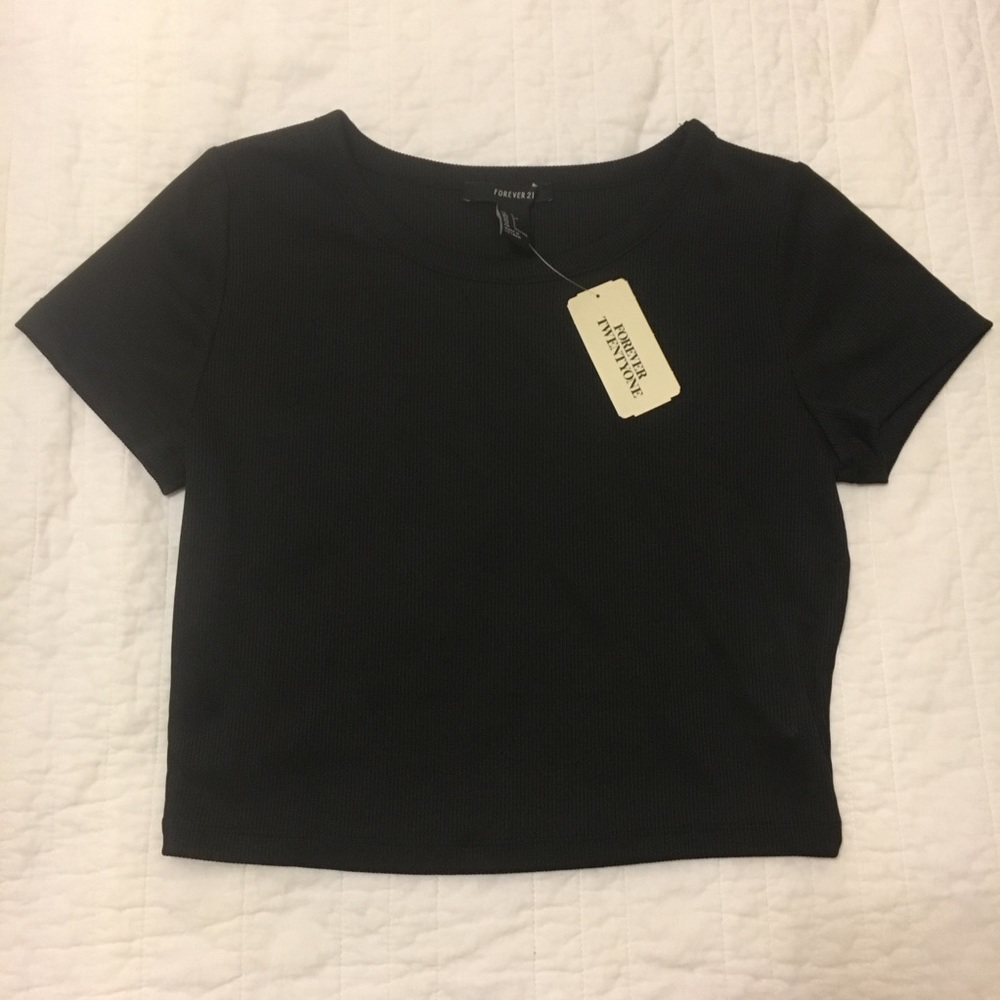 Black Ribbed Tee Crop Top